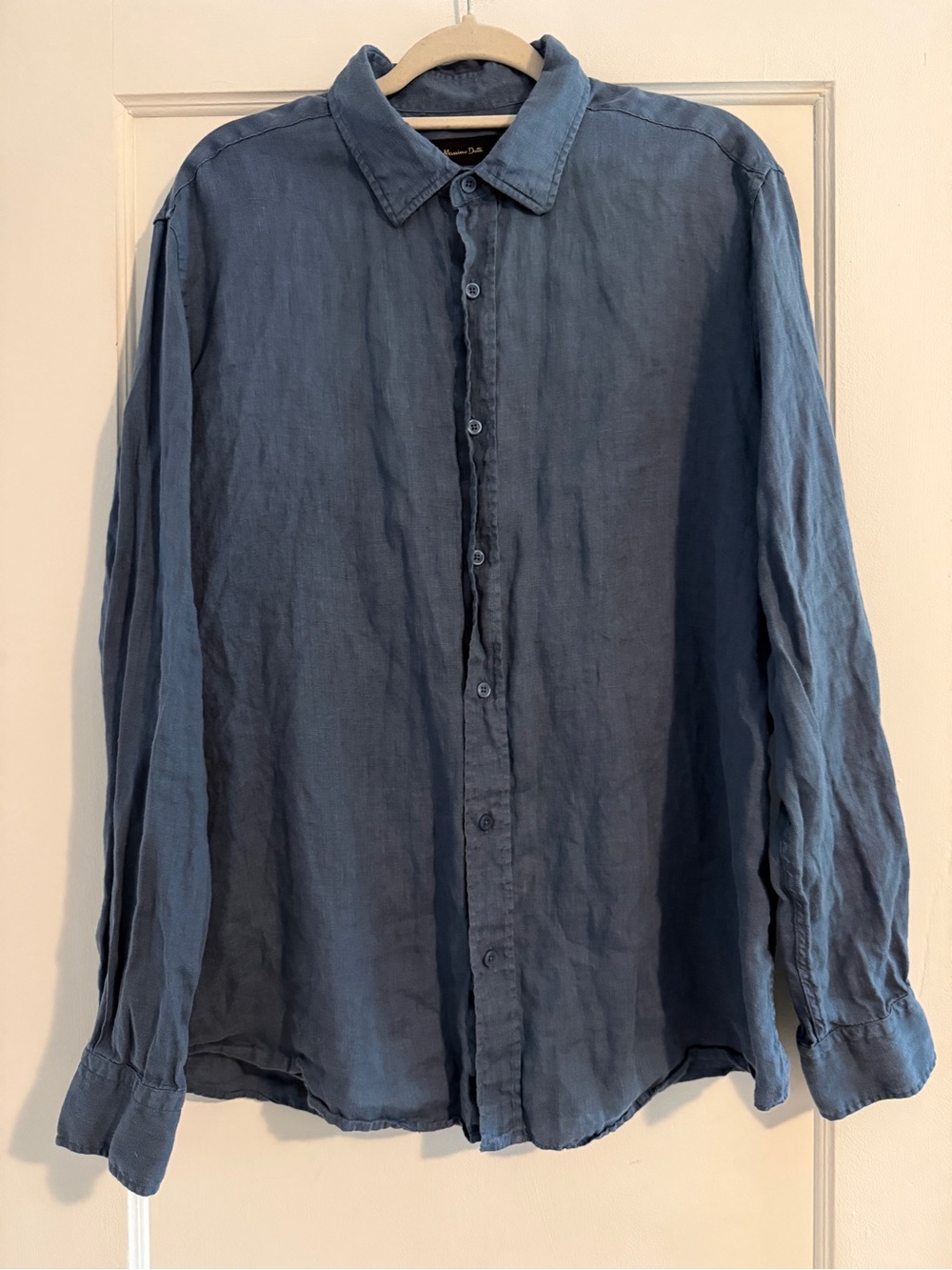 Massimo Dutti Men’s 100% Linen Long Sleeve Button Down Shirt Slate Blue XL
